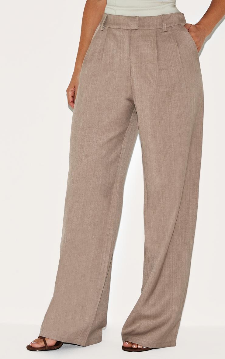 Petite Taupe Wide Leg Tailored Pants Product Image