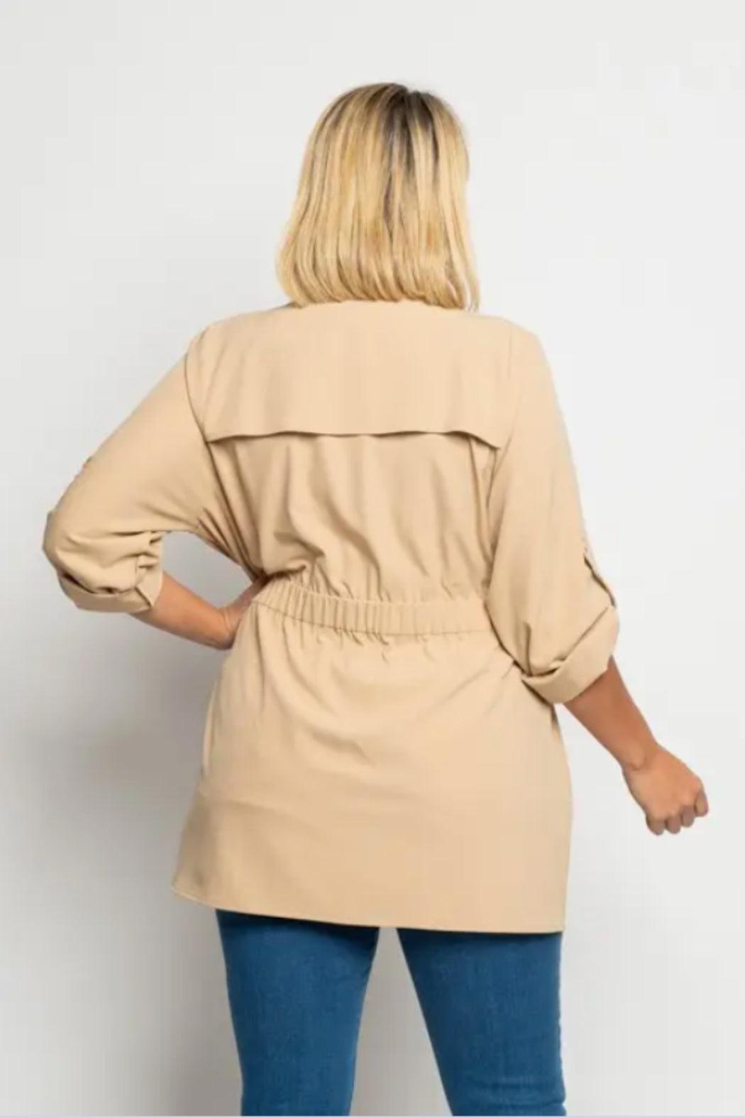 Plus Size Drape Front Jacket With Belt Product Image