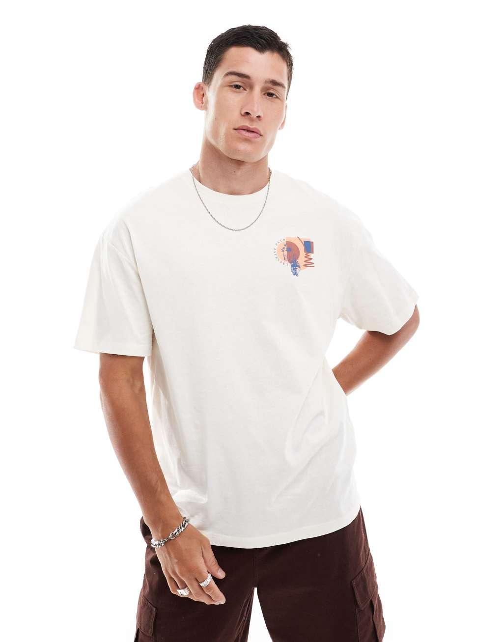 Jack & Jones oversized T-shirt with Creative Club back print in beige Product Image