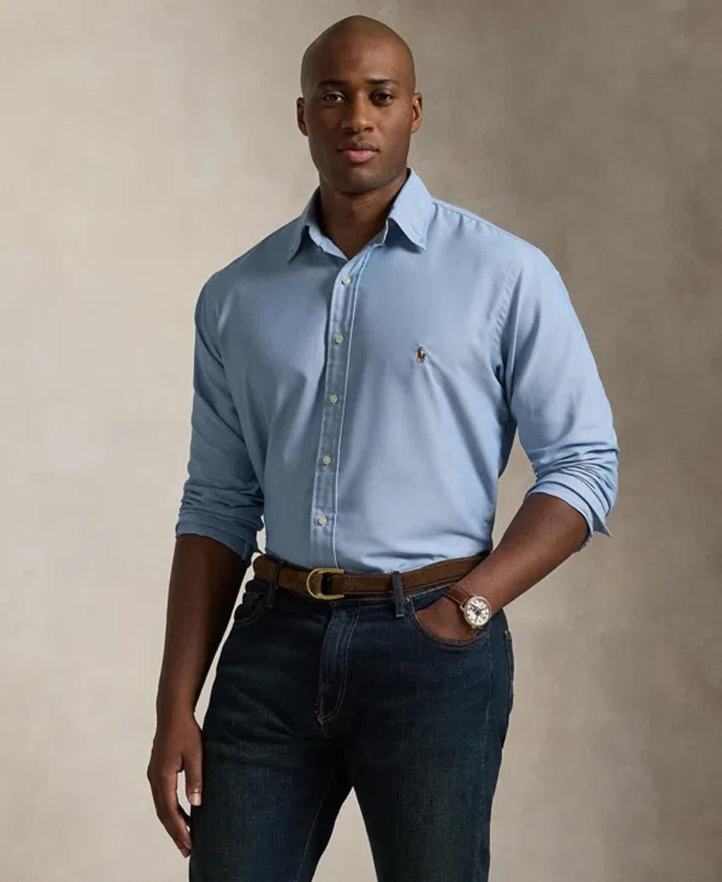 POLO RALPH LAUREN Men's Big & Tall Performance Oxford Shirt In Blue Product Image