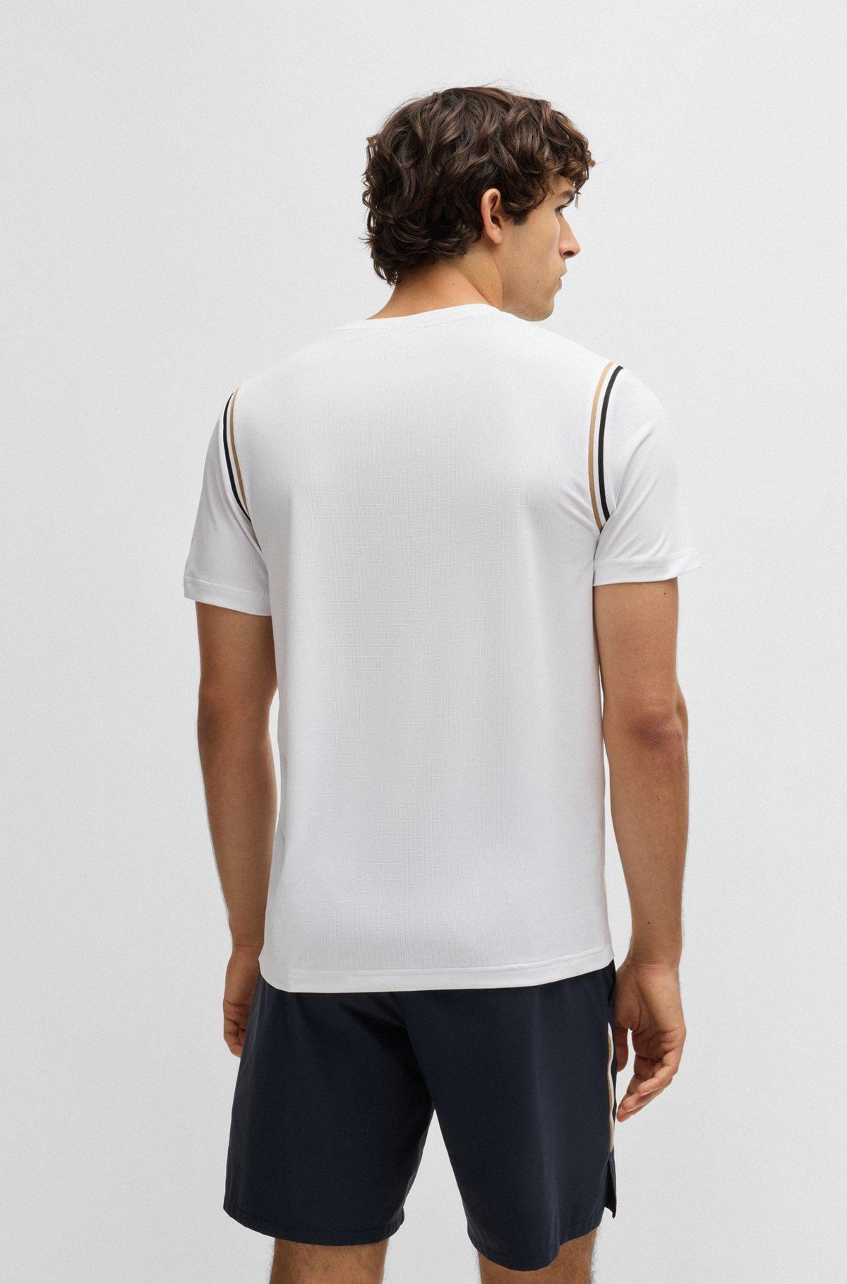 BOSS - Active waffle-structure T-shirt with signature stripes - White Product Image