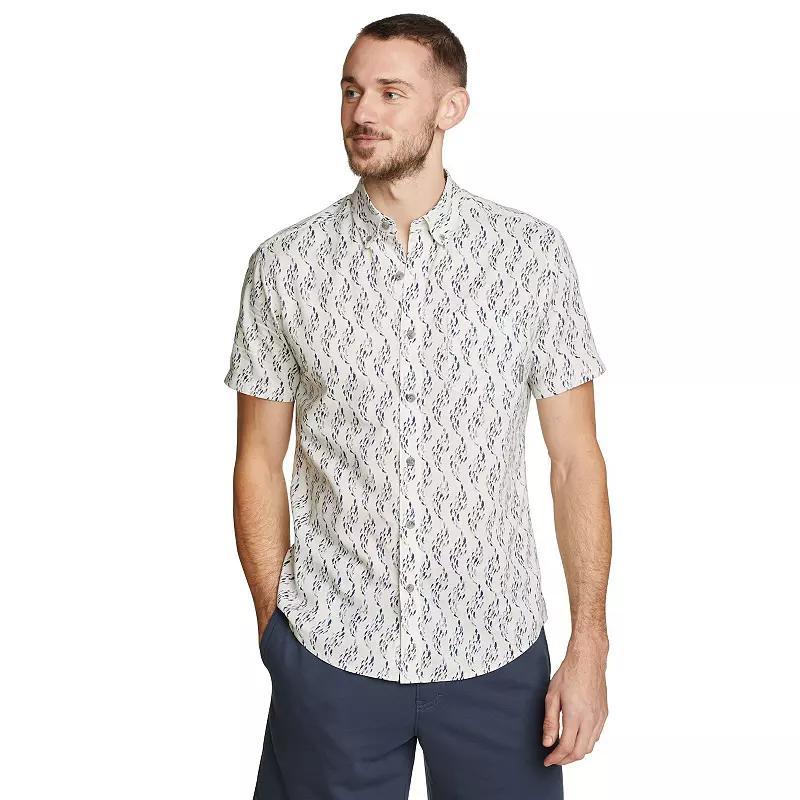 Men's Eddie Bauer Baja Print Short Sleeve Button-Down Shirt, Size: Small, Tile Blue Product Image