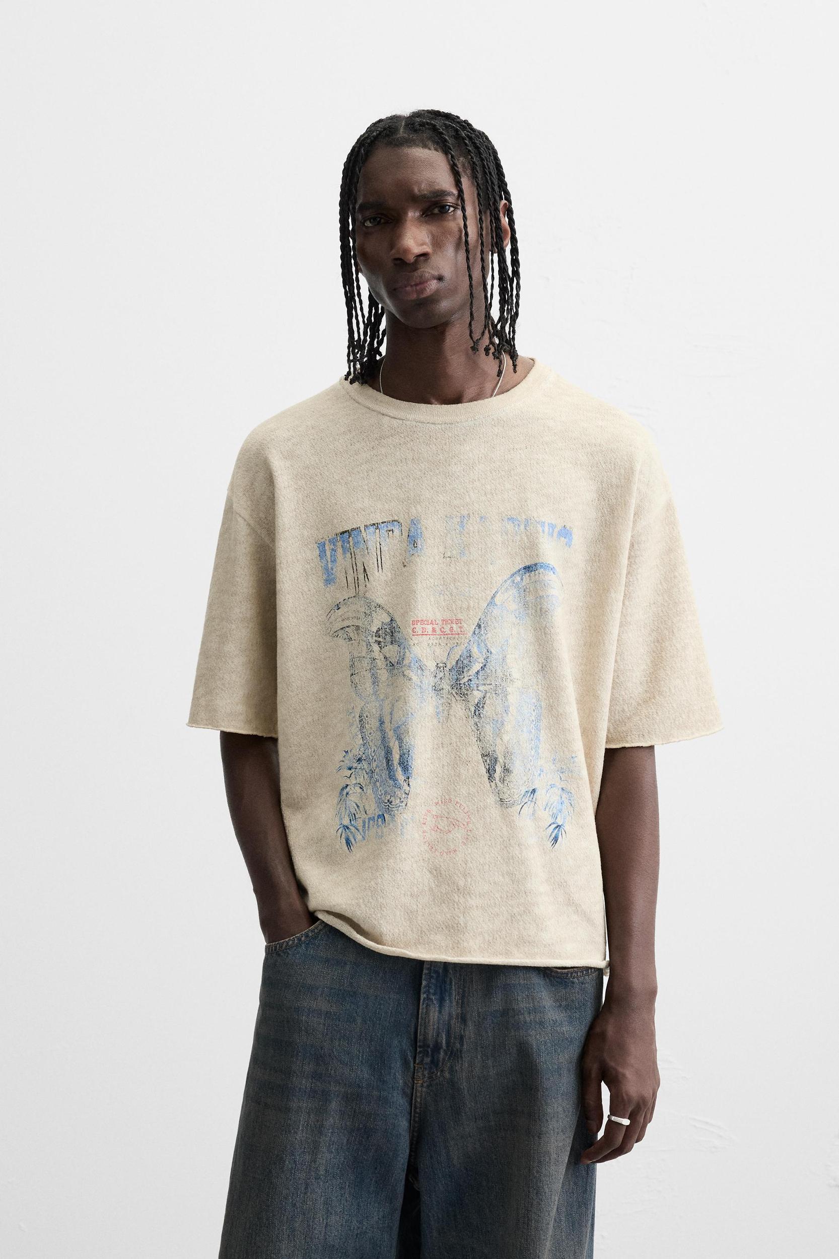 PRINTED WASHED KNIT T-SHIRT Product Image