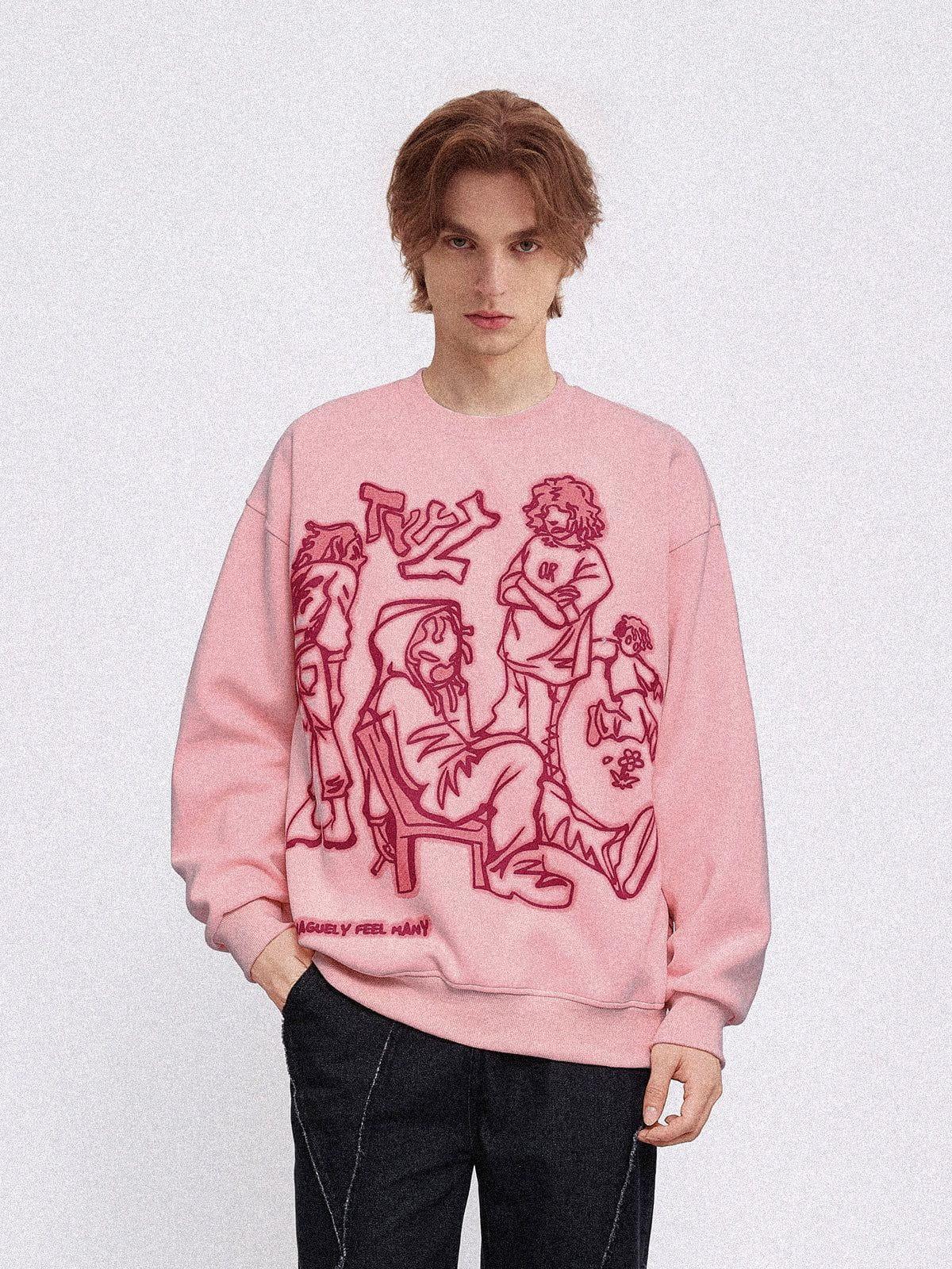 Aelfric Eden Cartoon Line Character Graphic Sweatshirt Product Image