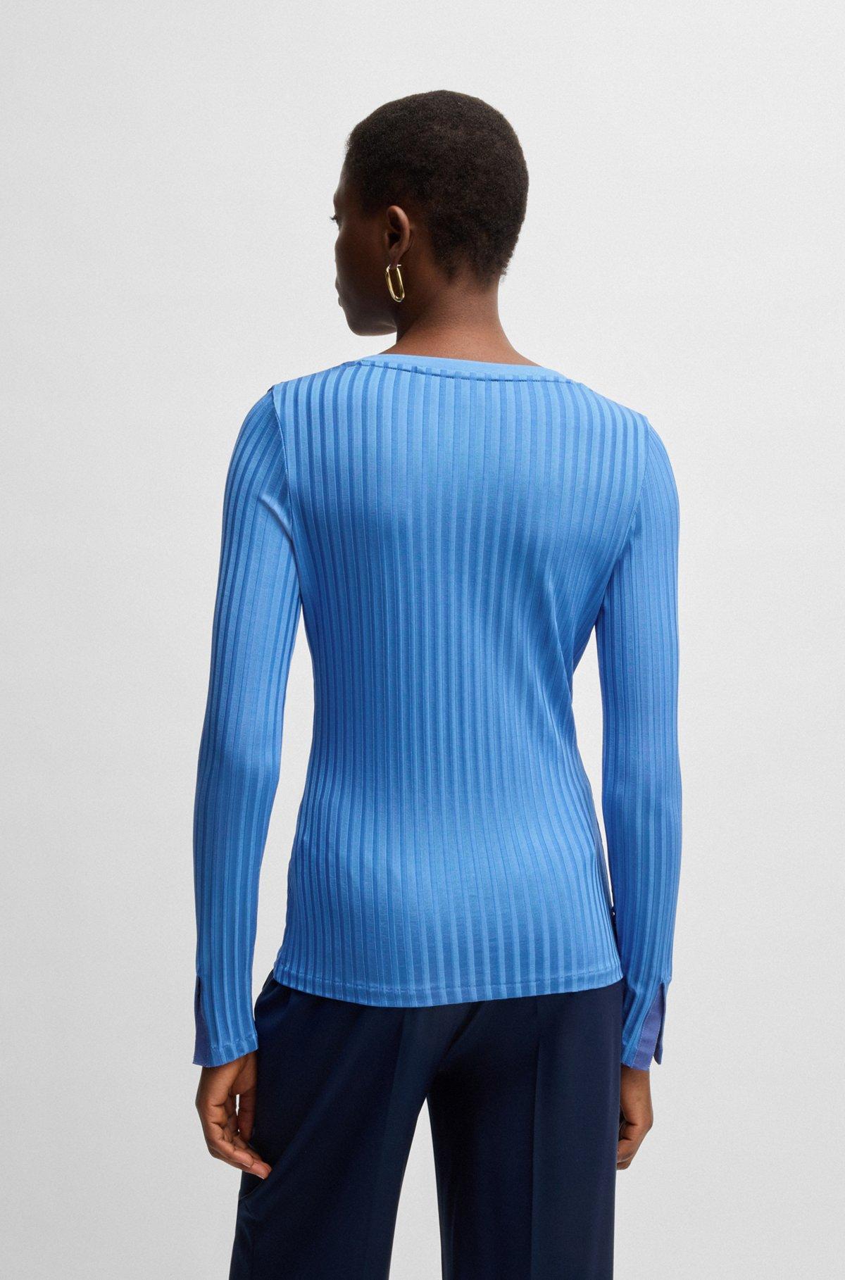 Long-sleeved V-neck top in lustrous ribbed jersey Product Image