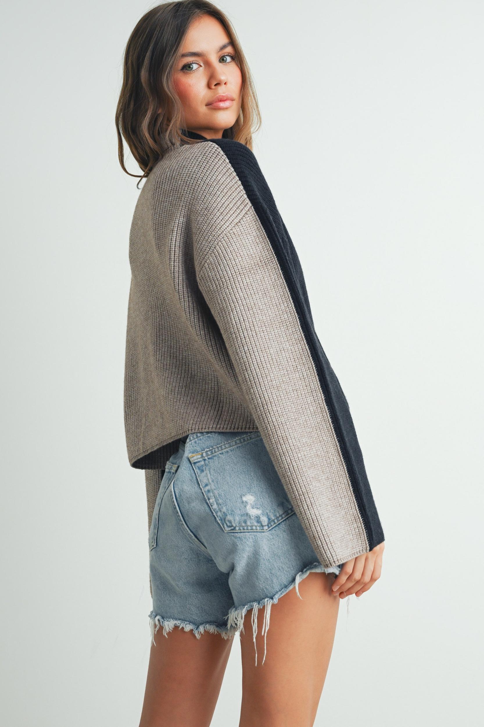 Two Tone Mock Neck Sweater Product Image