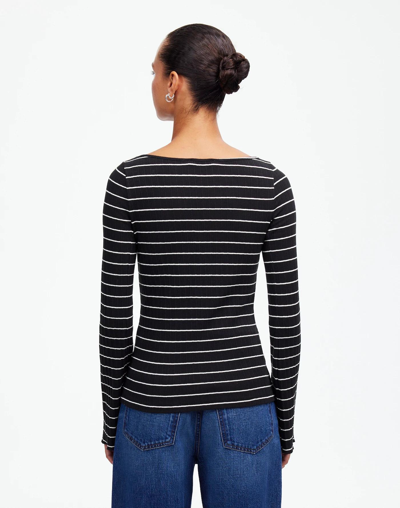 Ribbed Long-Sleeve Boatneck Top in Stripe Product Image