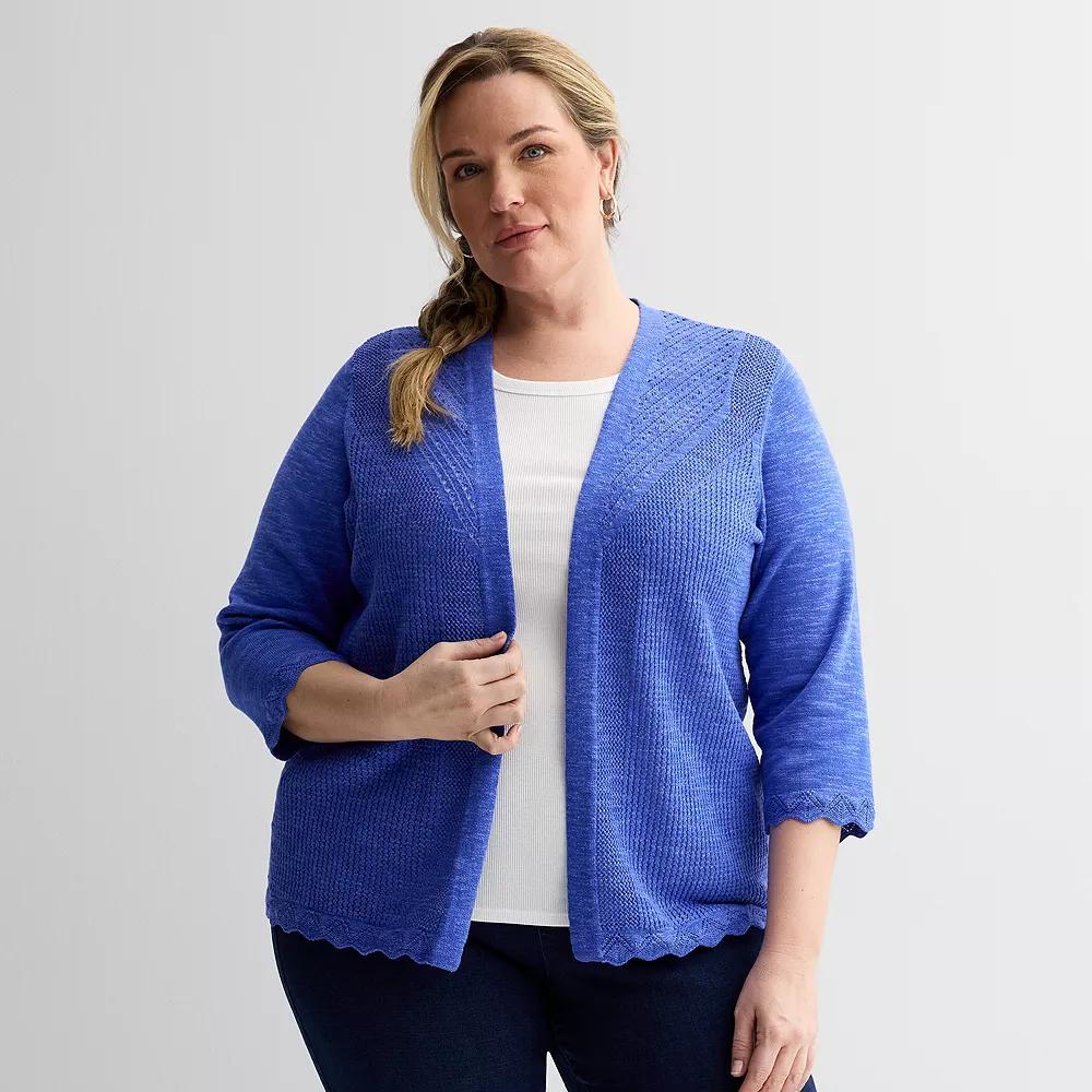 Plus Size Croft & Barrow® Pointelle Open Front Cardigan, Women's, Size: 3XL, Xander Purple Product Image