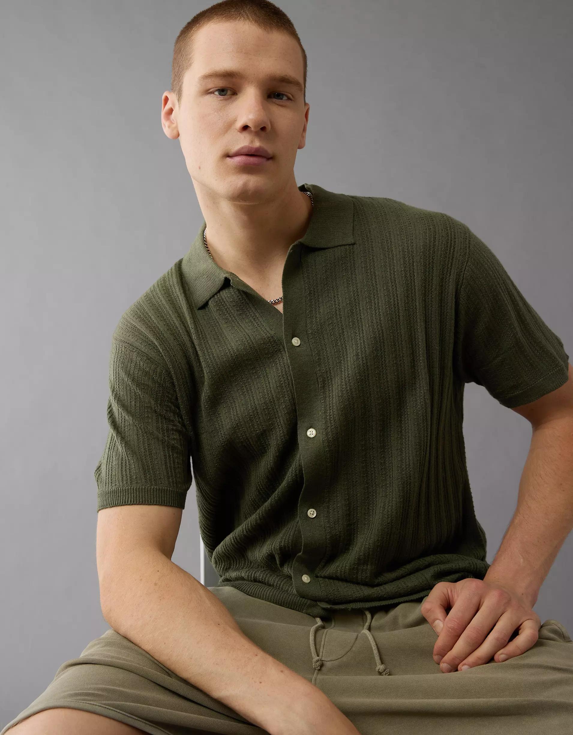 AE Weekend Button-Up Sweater Polo Shirt Product Image