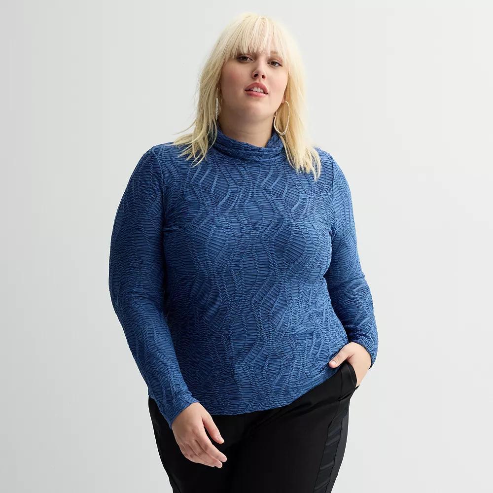 Plus Size INTEMPO™ Long Sleeve Mockneck Textured Knit Top, Women's, Size: 2XL, Blue Product Image
