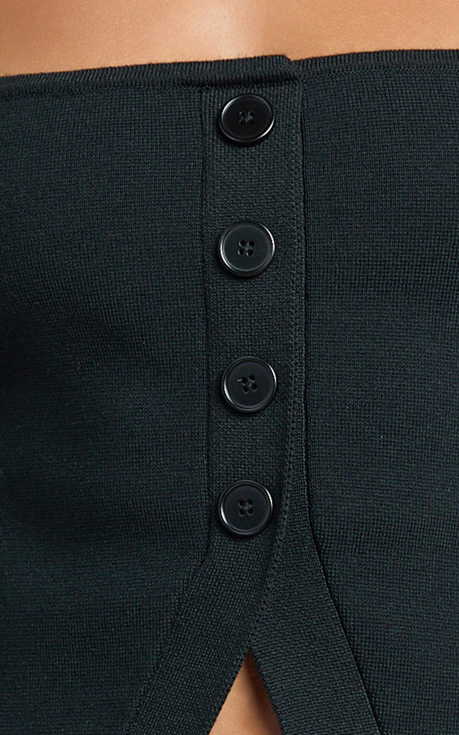 Elsie Top - Halter Square Button Front Knit Top in Black Product Image