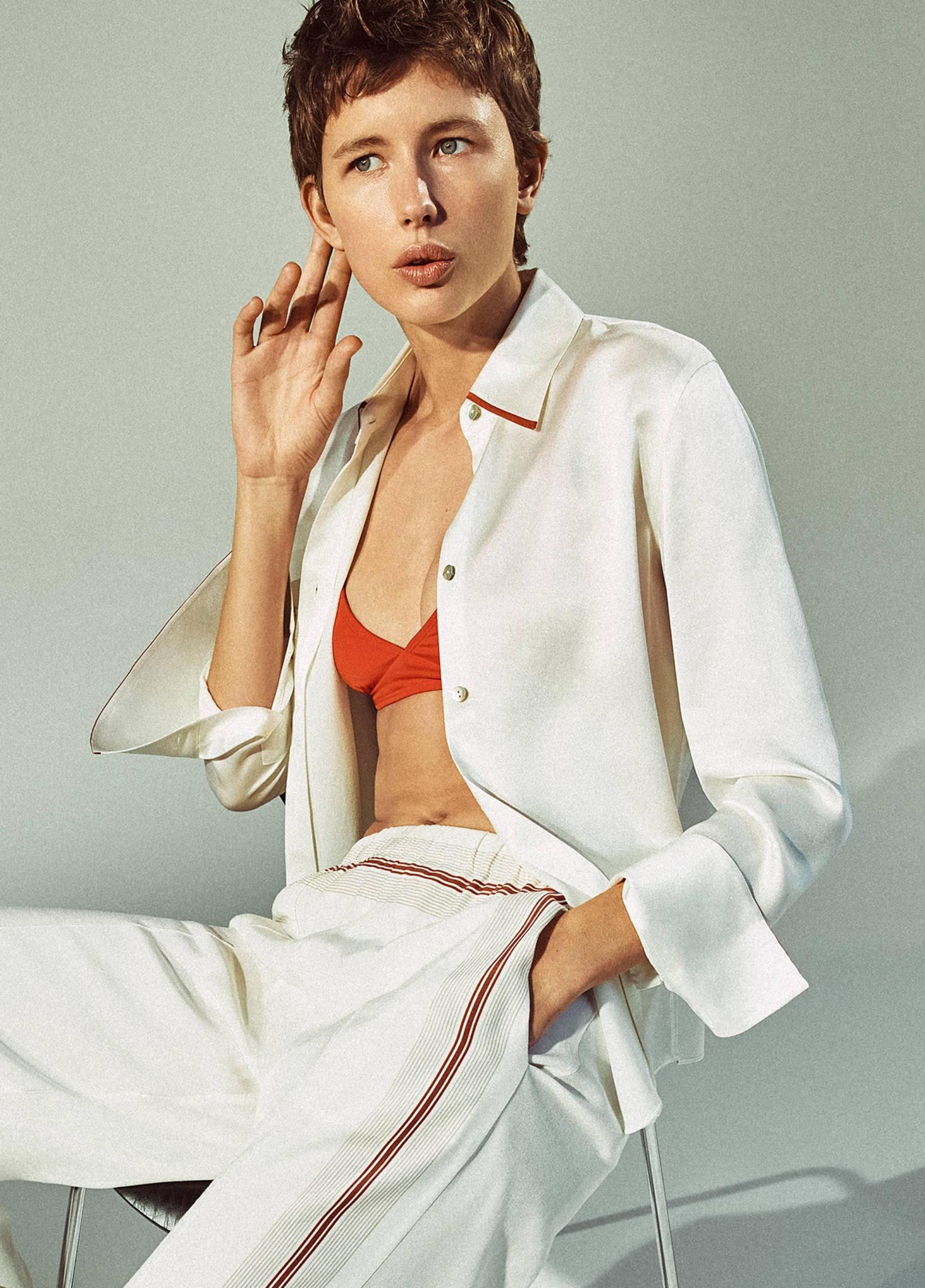 Tipped Silk Button-Front Blouse Product Image