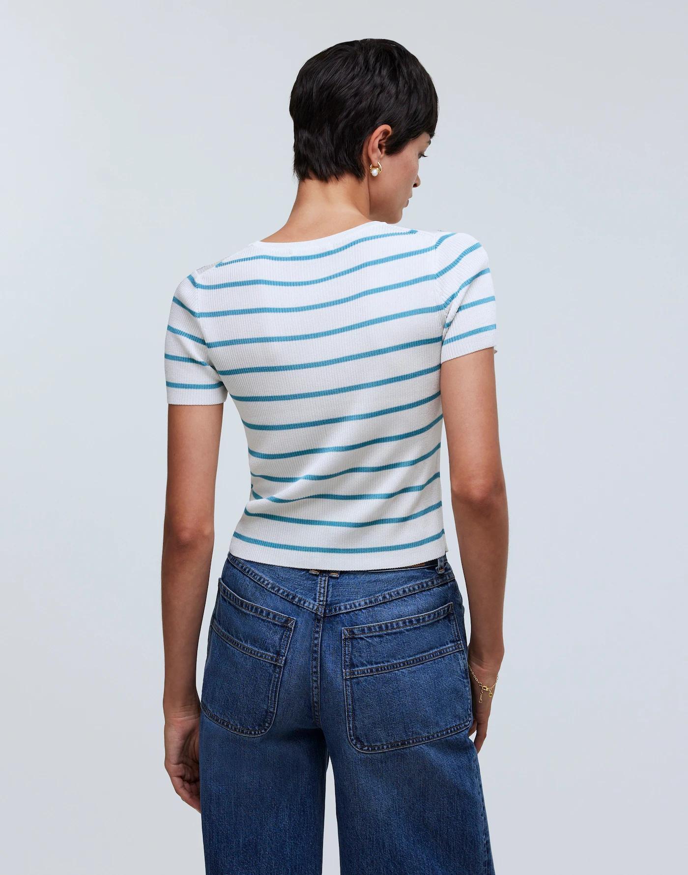 Cropped Crewneck Sweater Tee in Stripe Product Image