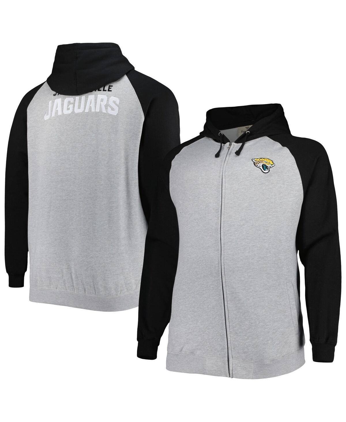 Men's Heather Gray Jacksonville Jaguars Big & Tall Fleece Raglan Full-Zip Hoodie Jacket, Size: 4XLT, Grey Product Image