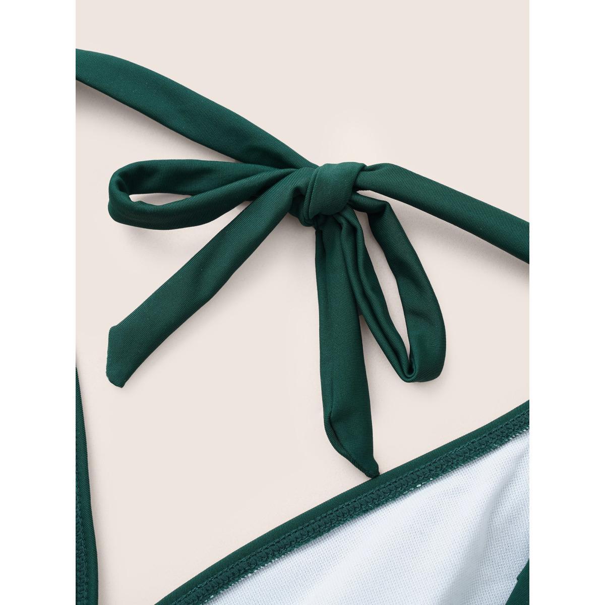 Plus Size Solid Ruffle Hem Empire Waist Halter Neck Swim Dress Women's Swimwear DarkGreen Resort Bodycon Halter neck High stretch Curve Swim Dresses BloomChic 22-24/3X Product Image