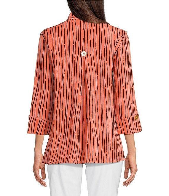 Ali Miles Crinkle Woven Abstract Stripe Wire Collar 3/4 Sleeve Button Front Tunic Product Image
