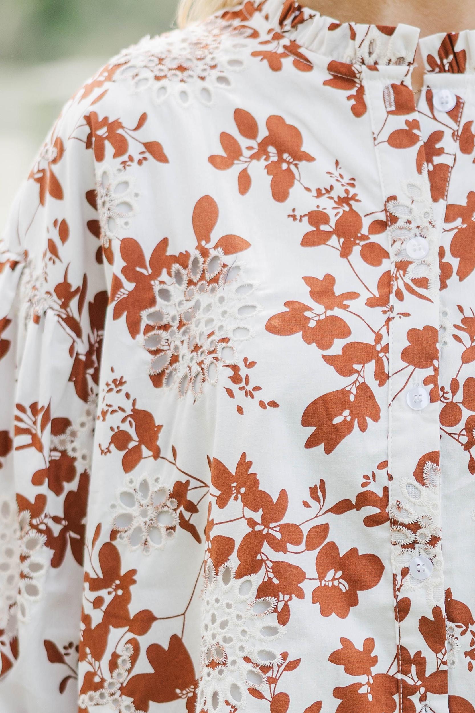 Take Your Turn Rust Orange Textured Blouse Female Product Image