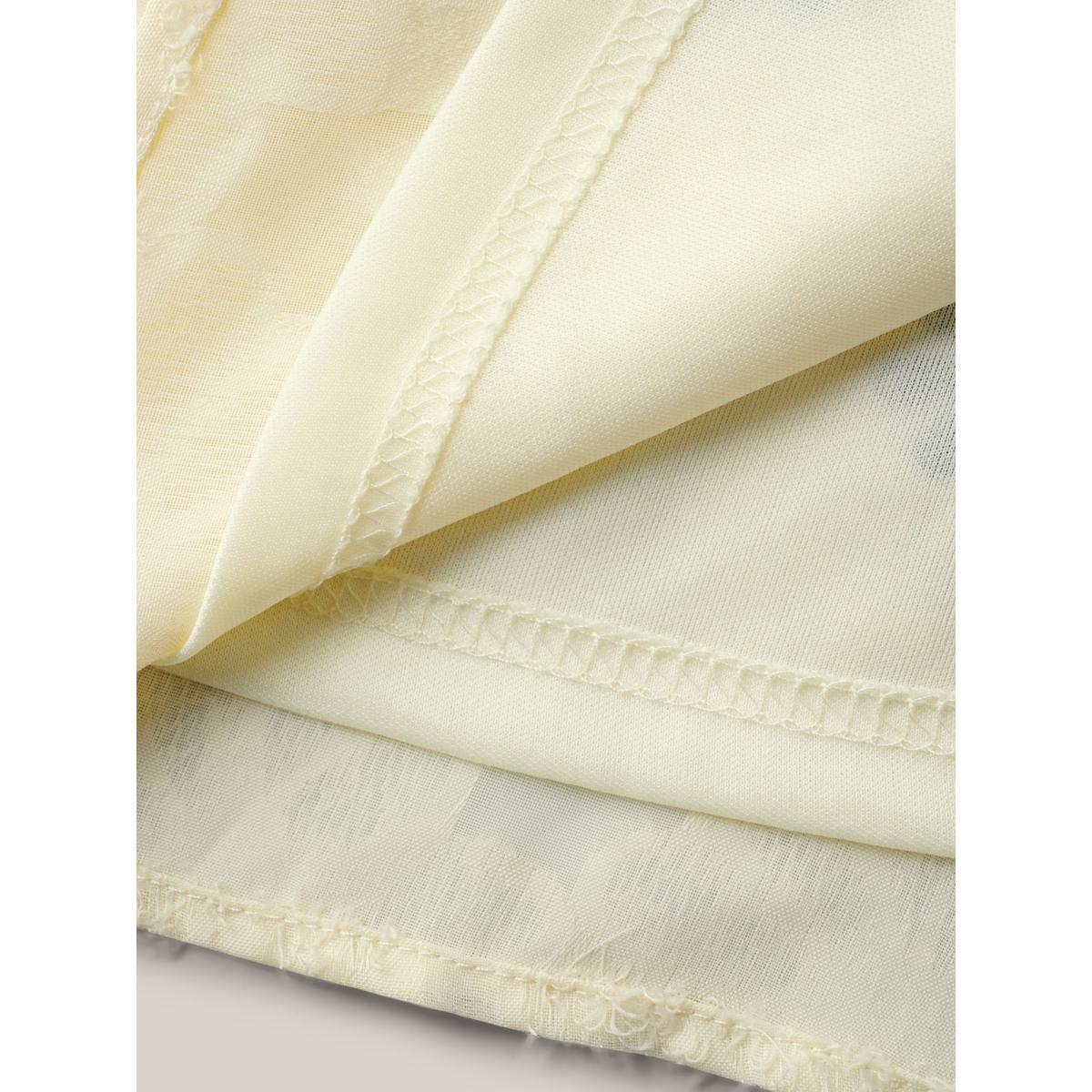 Plus Size Beige Textured Embroidery Surplice Belted Blouse Women Short sleeve Overlap Collar Everyday-Elegant Blouses BloomChic 26/4X Product Image