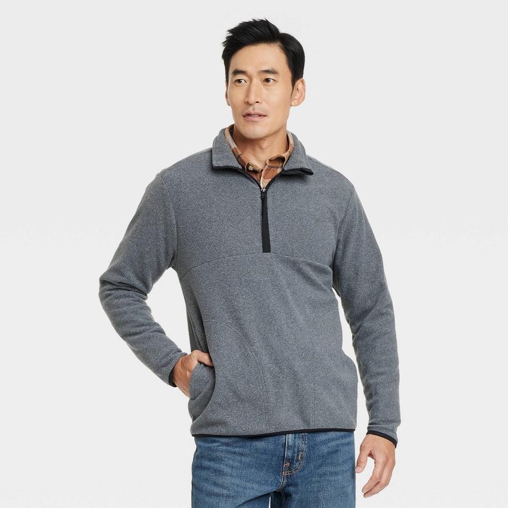 Mens Polar Fleece Half Zip Sweatshirt - Goodfellow & Co Black Product Image