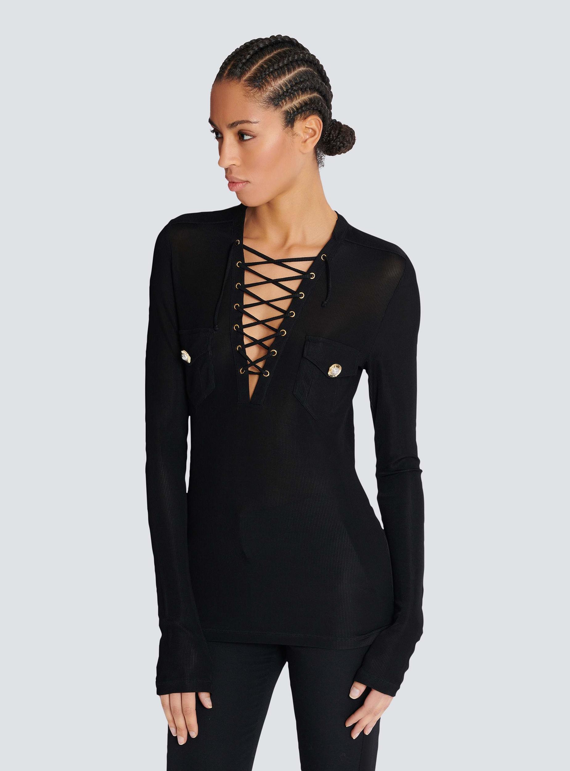 Long-sleeved lace-up top Product Image