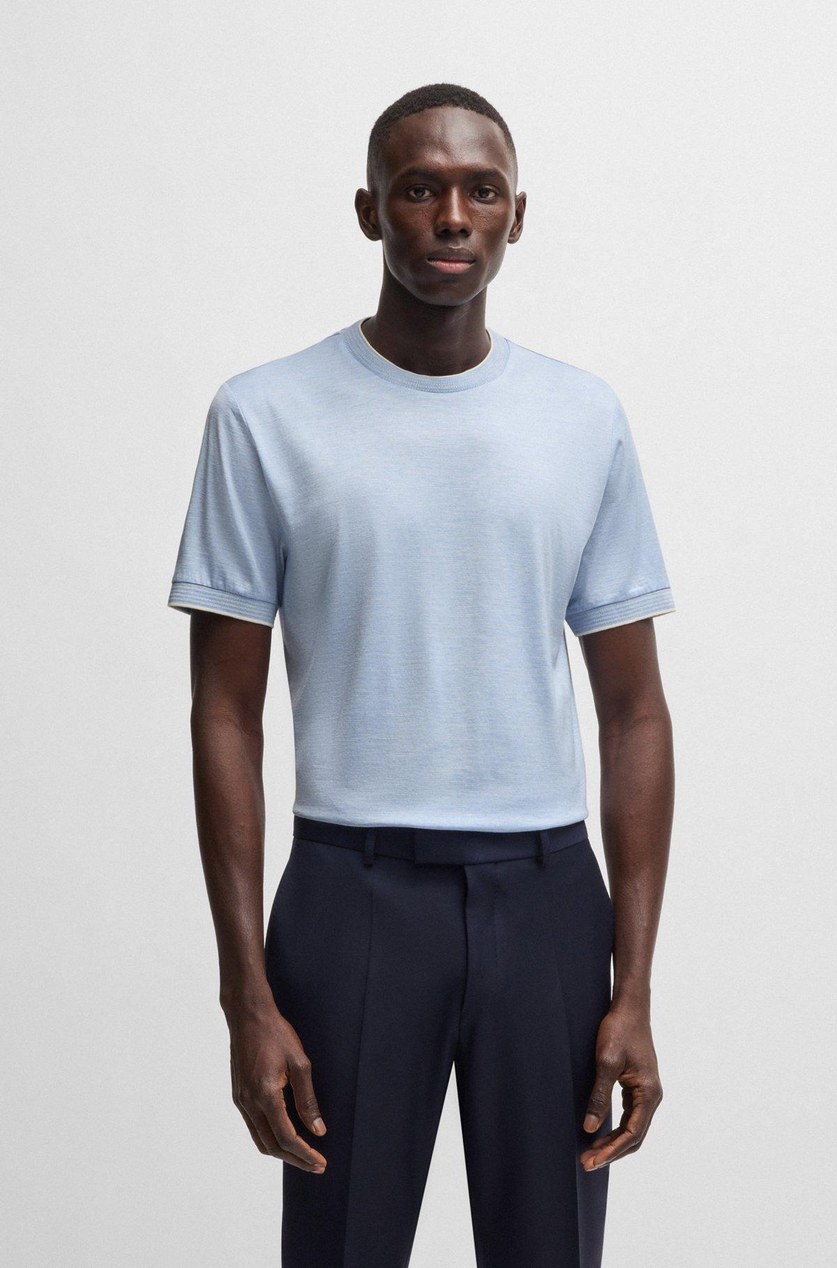 Cotton-silk T-shirt with fineline stripes Product Image