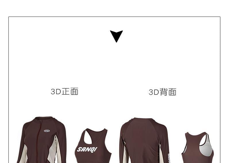 Set: Long-Sleeve Rashguard Top + Swim Pants + Bottom + Bikini Top Product Image