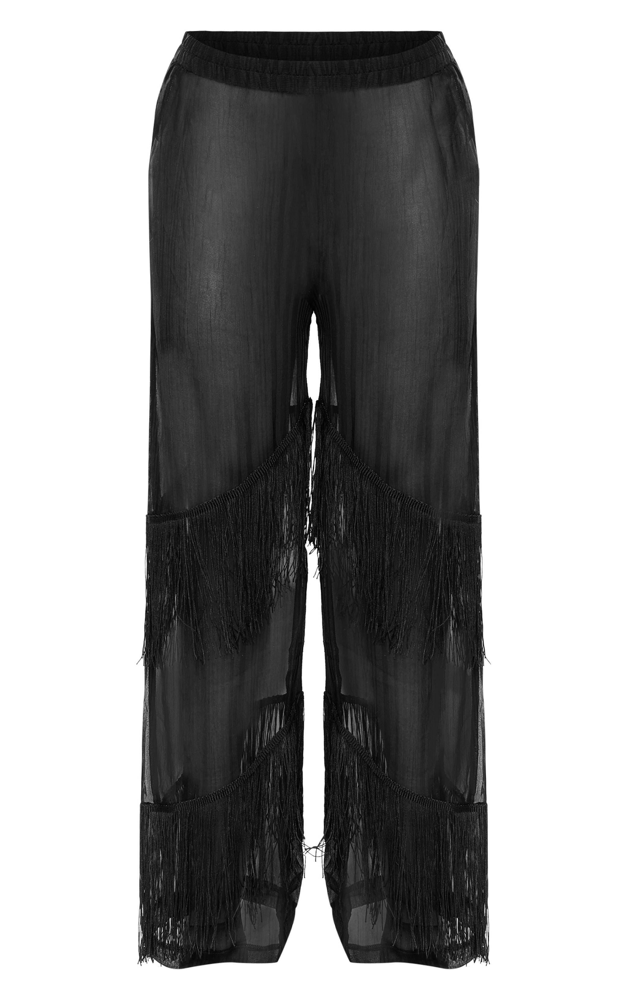 Black Fringe Wide Leg Beach Pants Product Image