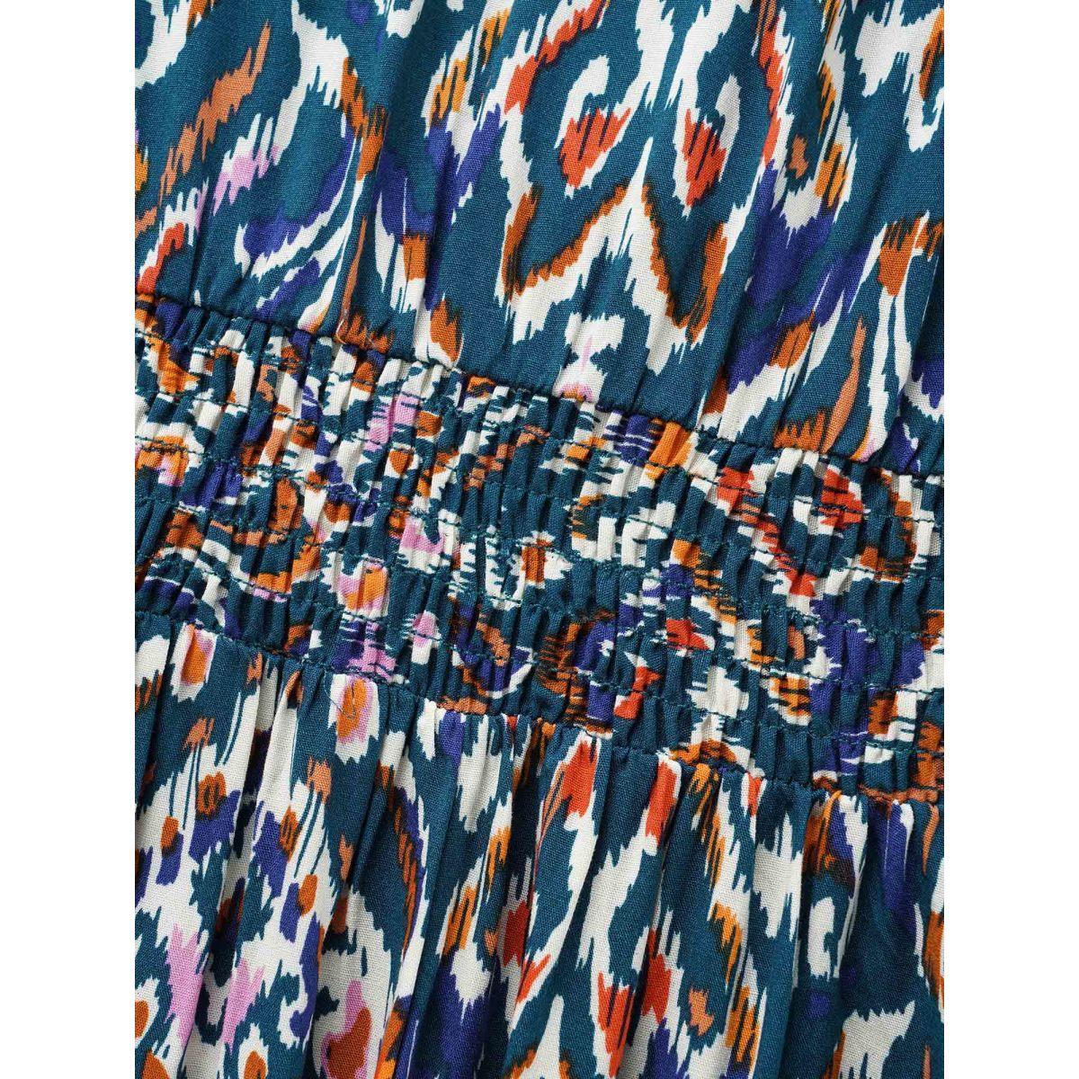 Plus Size Bandana Print V Neck Shirred Gathered Dress Aegean Women Elegant Gathered V-neck Short sleeve Curvy BloomChic 22-24/3X Product Image