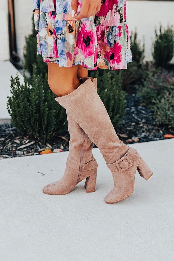 The Adeline Faux Suede Knee High Boot In Taupe Product Image