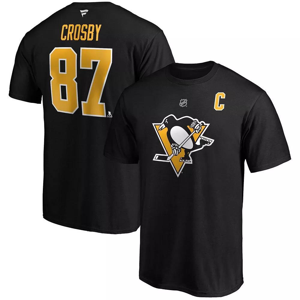 Men's Fanatics Branded Sidney Crosby Black Pittsburgh Penguins Big & Tall Captain Patch Name & Number T-Shirt, Size: 5XB Product Image