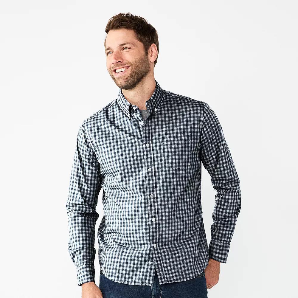 Men's Sonoma Goods For Life® Long Sleeve Perfect Length Button-Down Shirt, Size: XL, Blue Gingham Product Image