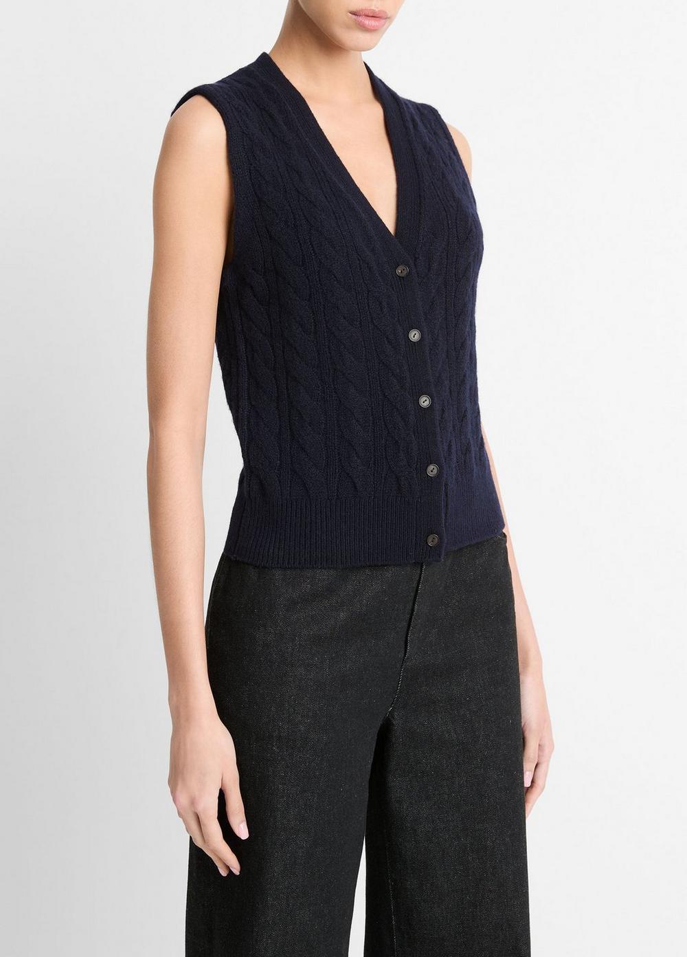 Cable Wool-Blend Button Sweater Vest Product Image