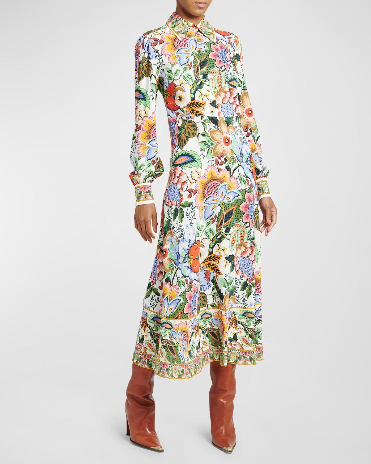 Womens Floral Balloon-Sleeve Midi-Dress Product Image