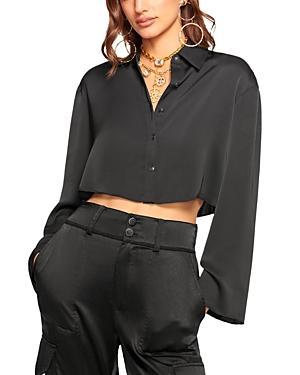 Womens Skyla Satin Crop Shirt Product Image