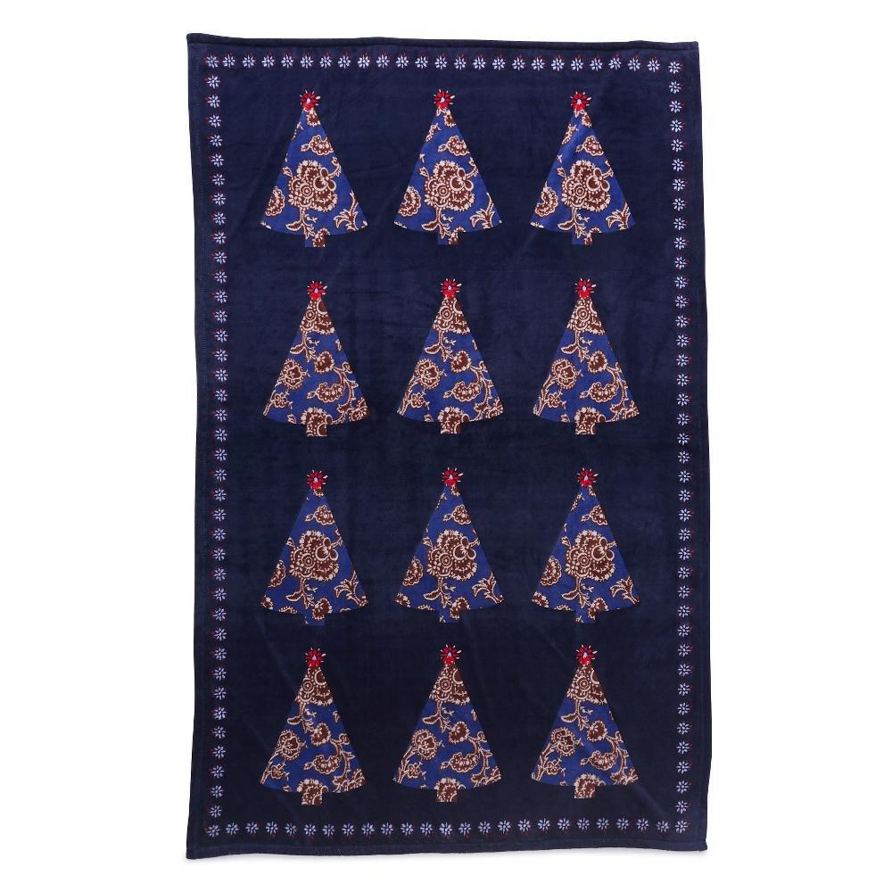 Vera Bradley Women's Outlet Fleece Essential Throw Blanket Holiday Tree Peacoat Product Image