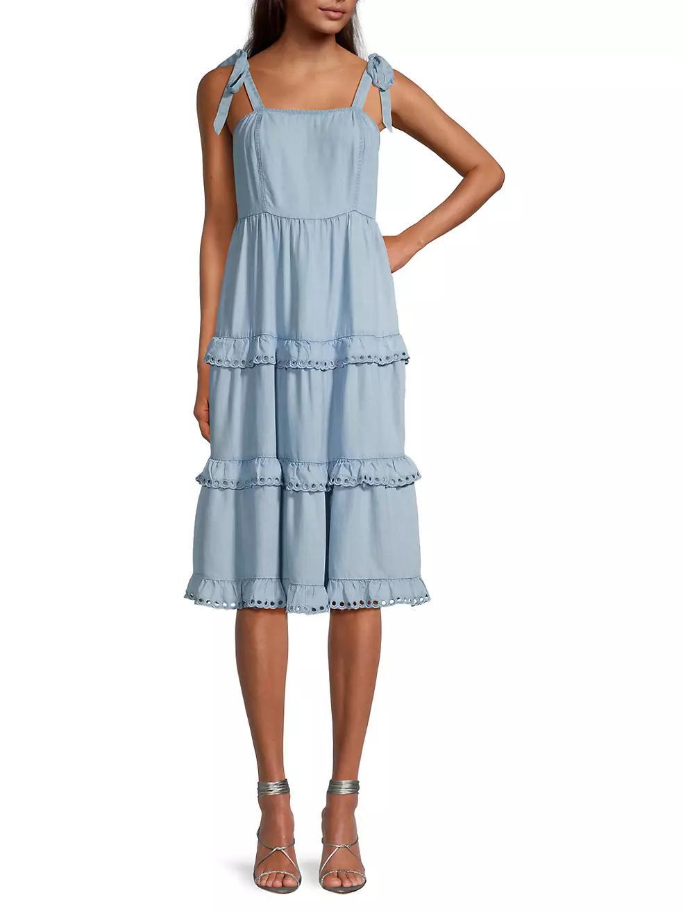 Denim Tie-Shoulder Midi-Dress Product Image