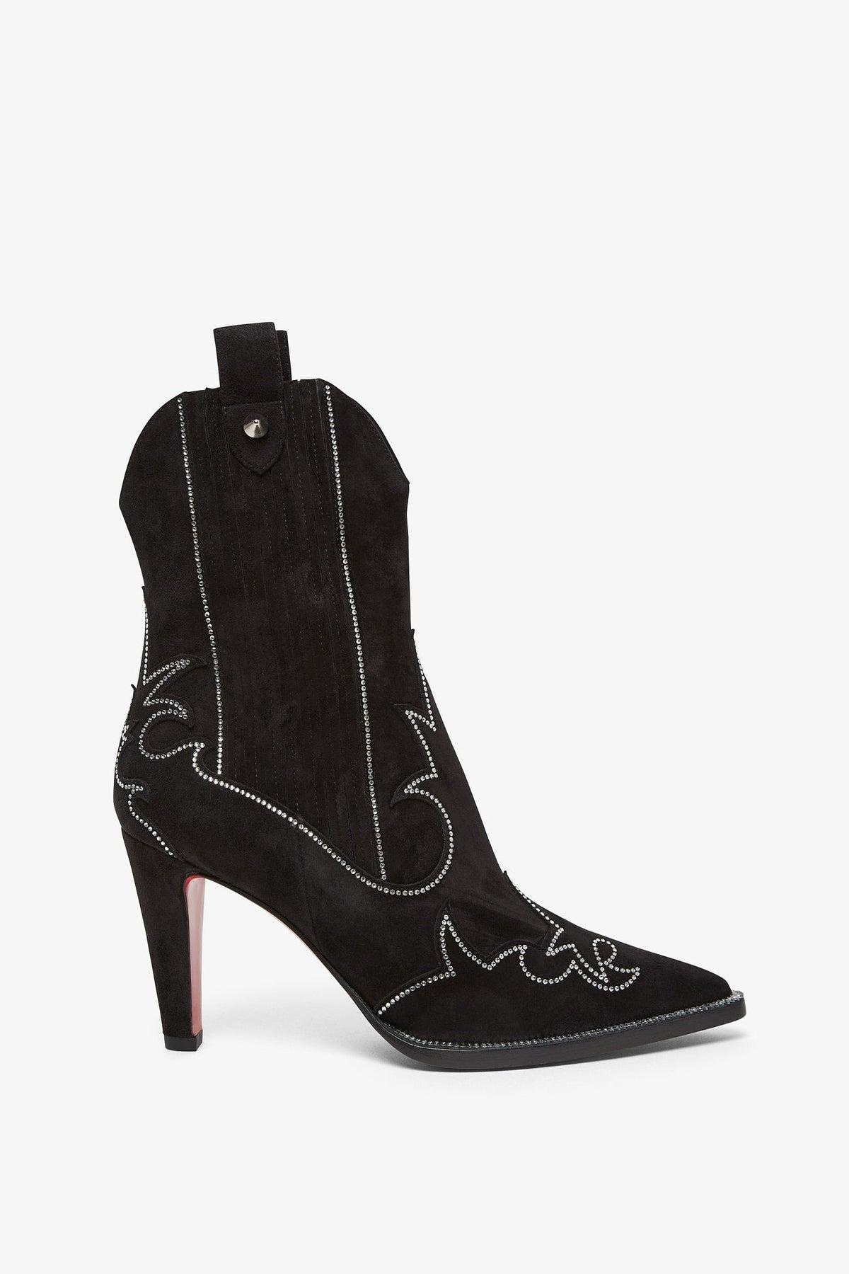 CHRISTIAN LOUBOUTIN Santiagag Strass Velour Ankle Boots 85 In Black/bk Luc Product Image