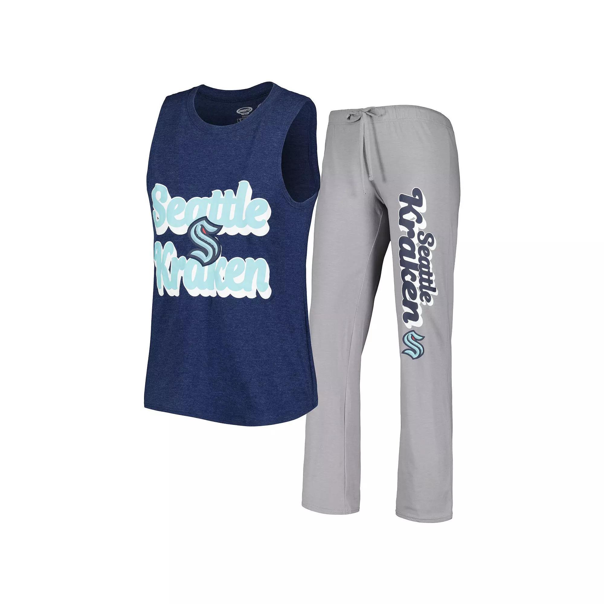 Women's Concepts Sport Deep Sea Blue/Gray Seattle Kraken Meter Muscle Tank Top & Pants Sleep Set,  Product Image