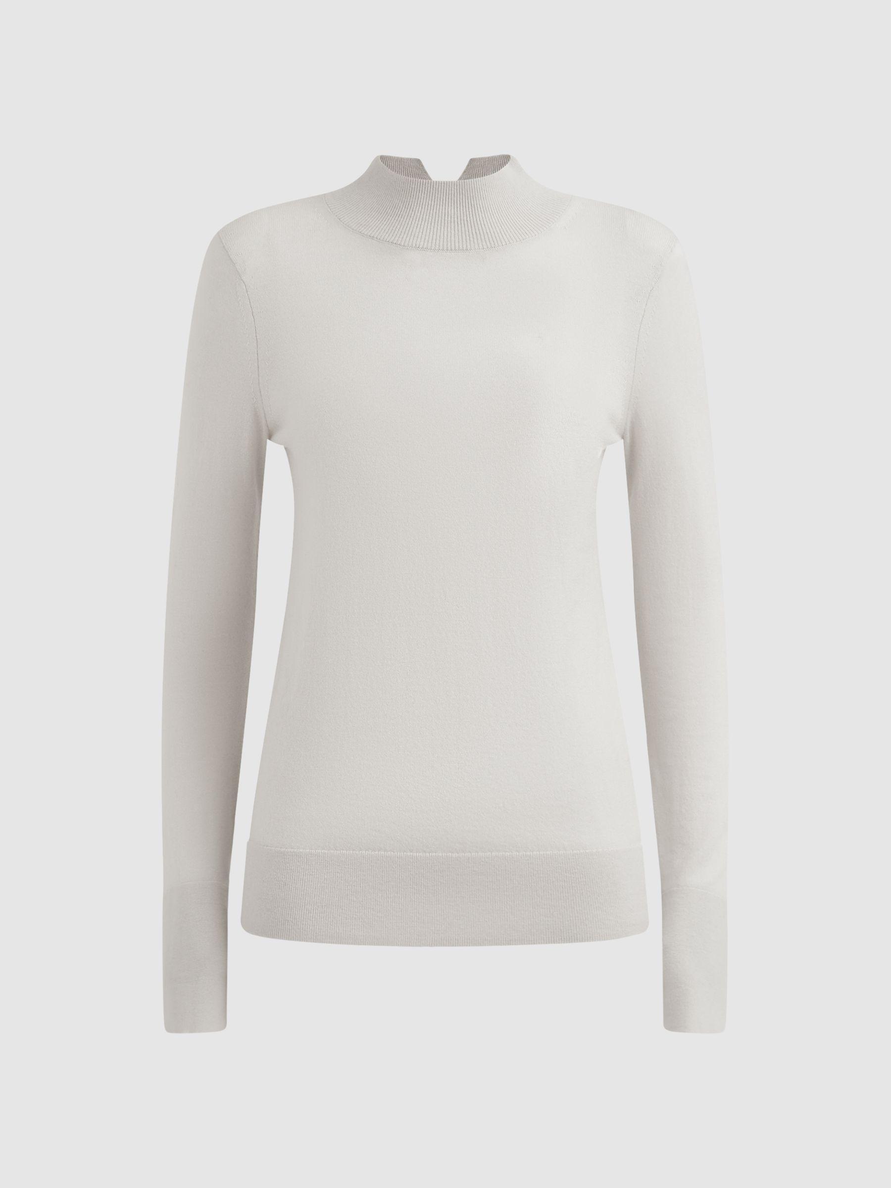 Merino Wool Fitted Funnel Neck Top in Stone Product Image
