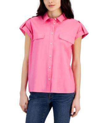 Nautica Jeans Womens Cap-Sleeve Cotton Utility Top Product Image