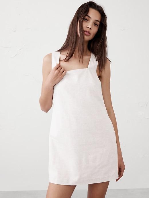 Linen-Blend Square-Neck Mini Shift Product Image