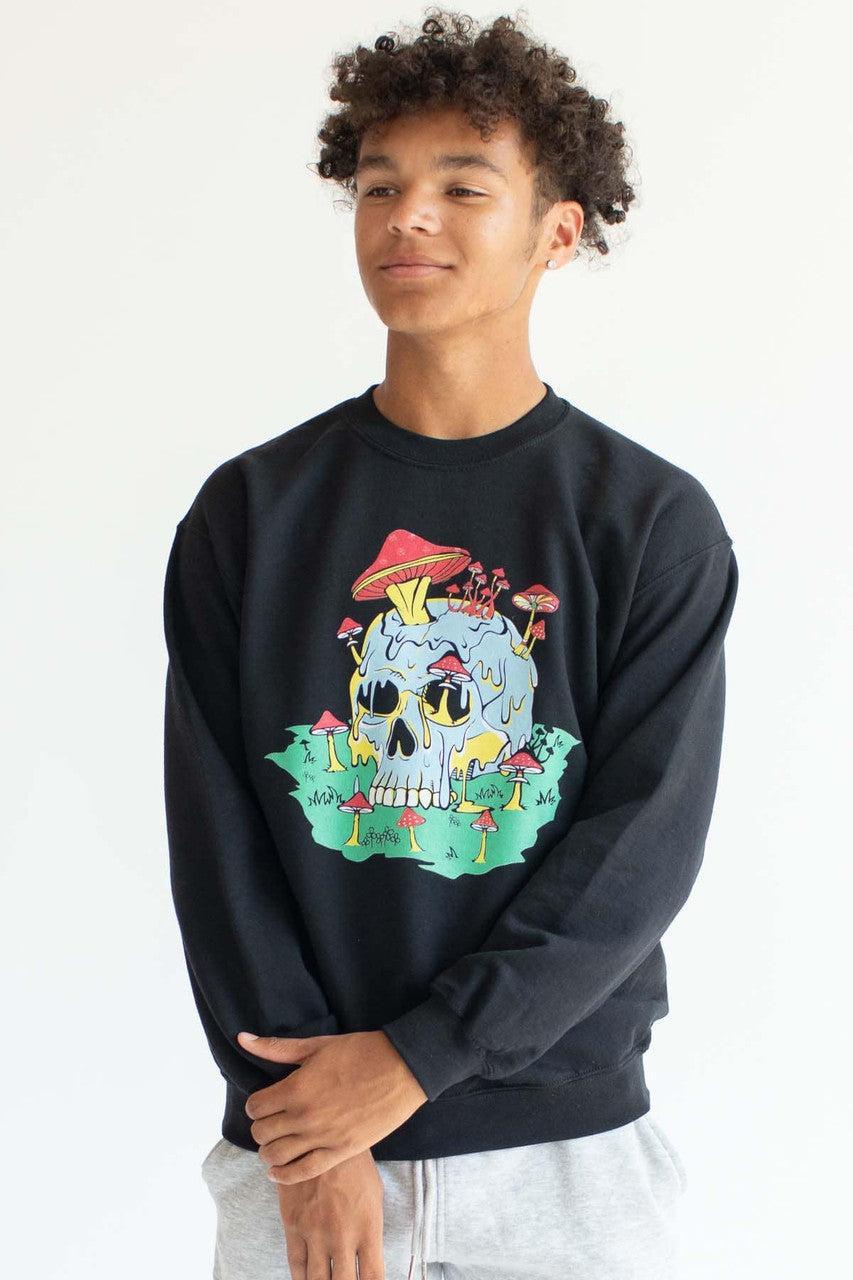 Growing Shrooms On A Skull Sweatshirt Product Image