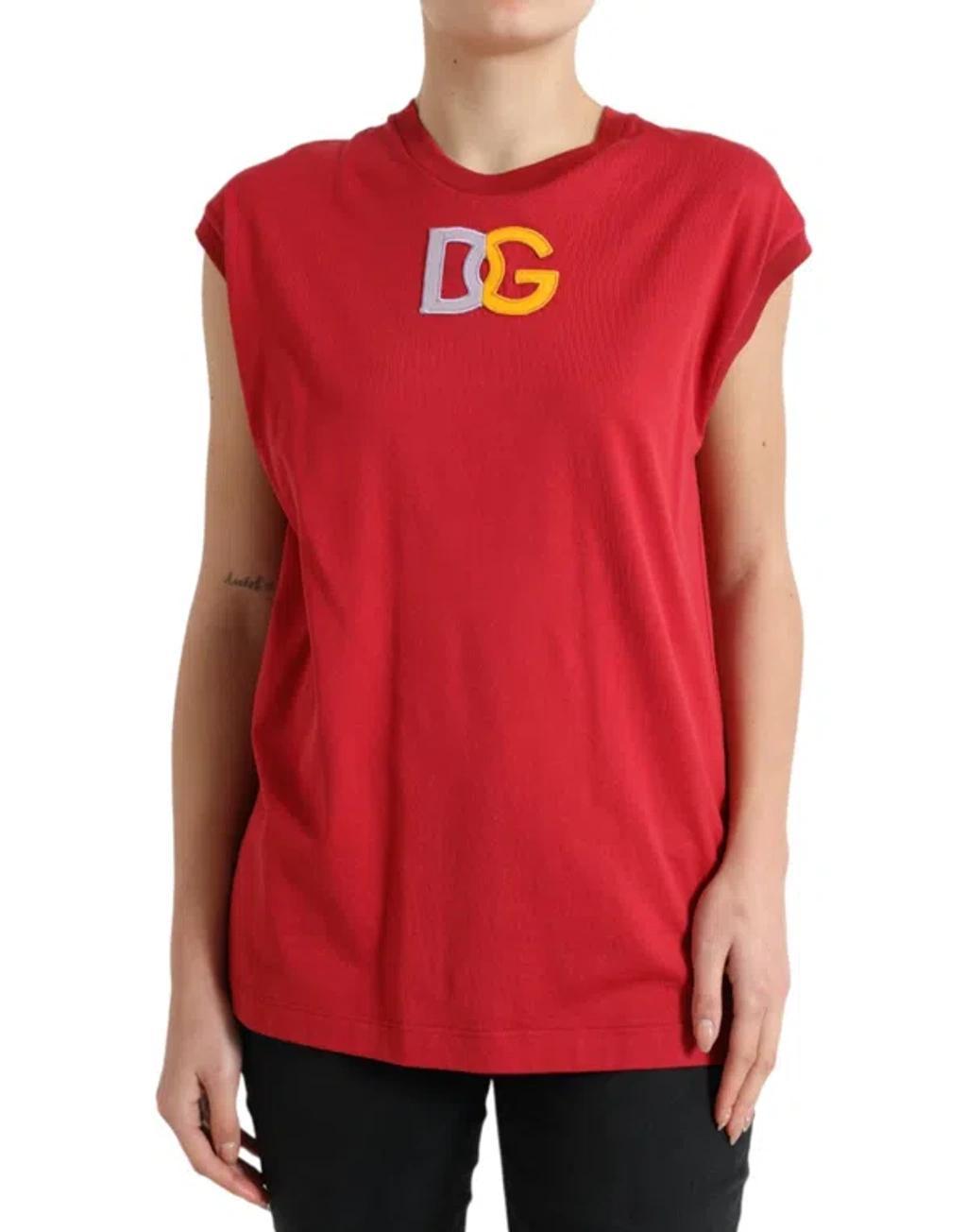 DOLCE & GABBANA Red Cotton Dg Logo Crew Neck Tank Top T-shirt Product Image