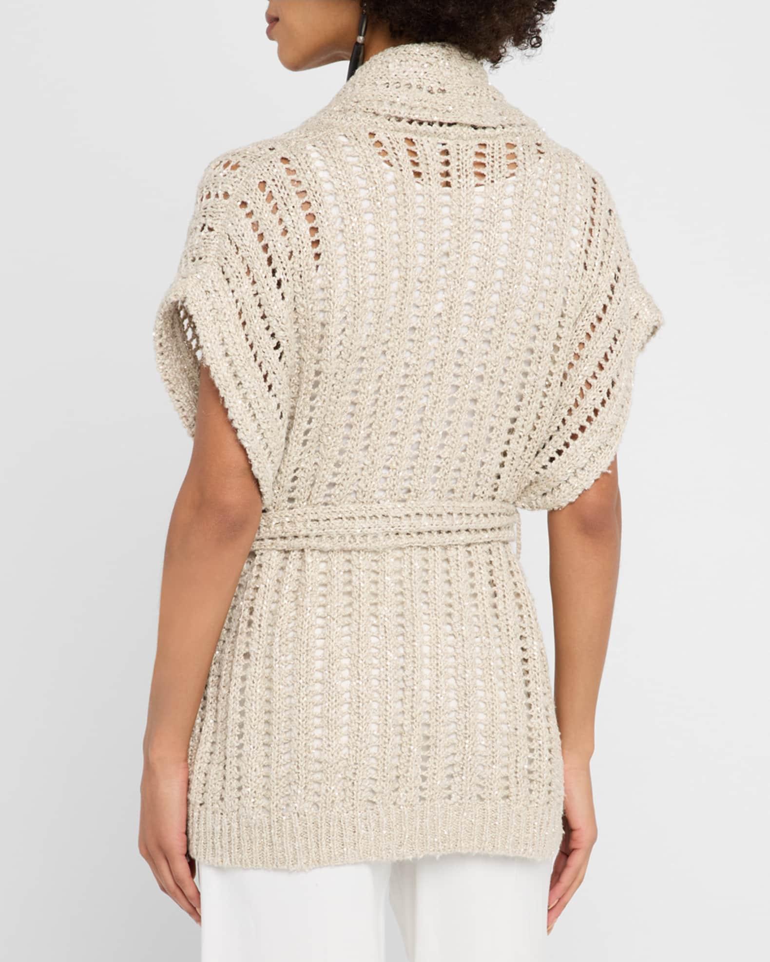 Openwork Pailette Rib Long Wrap Cardigan Product Image