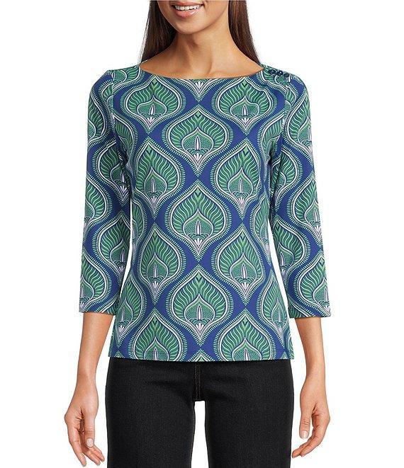 J.McLaughlin Wavesong Catalina Cloth Button Boat Neck 3/4 Sleeve Top Product Image