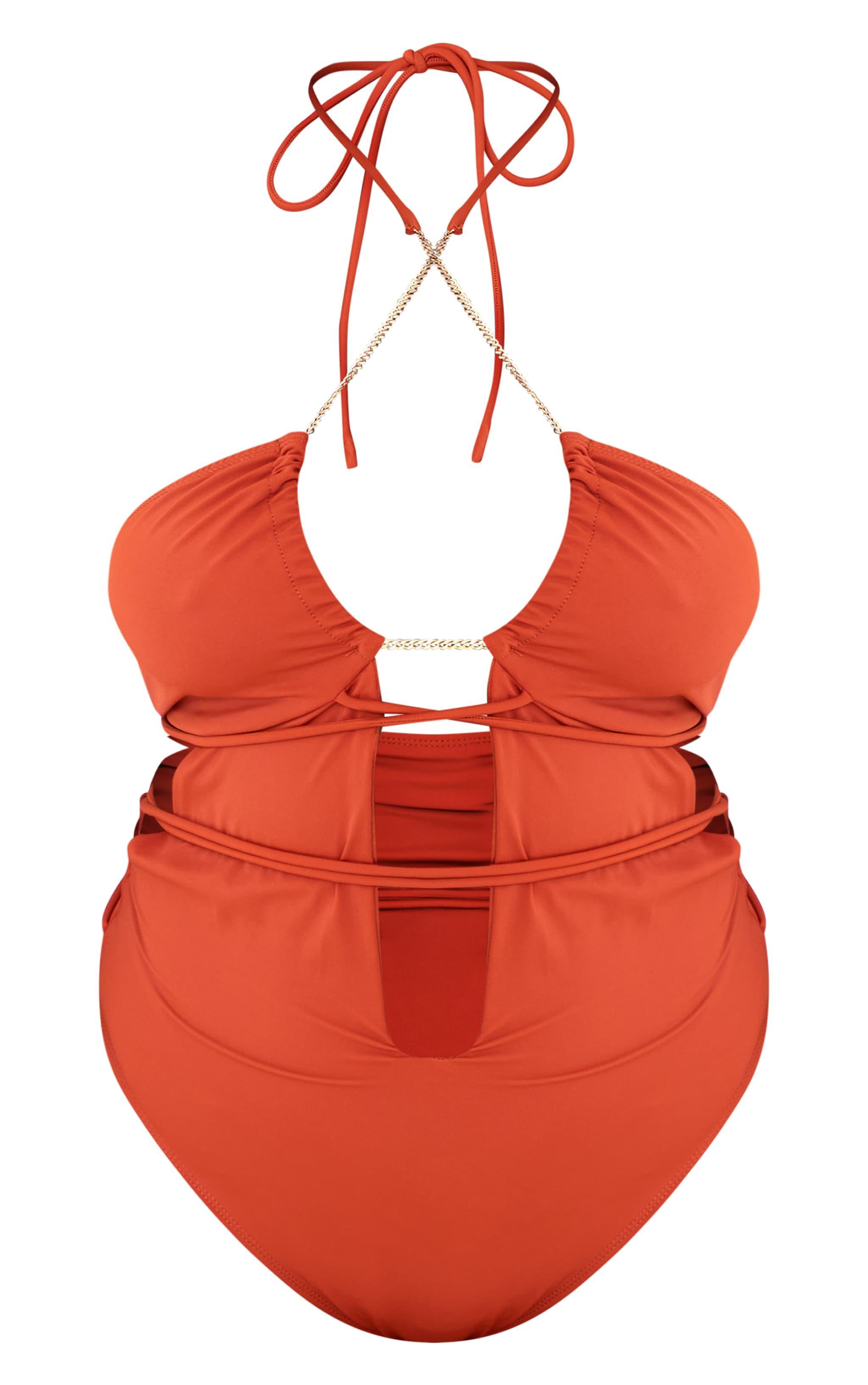 Plus Orange Chain Detail Cut Out Swimsuit Product Image