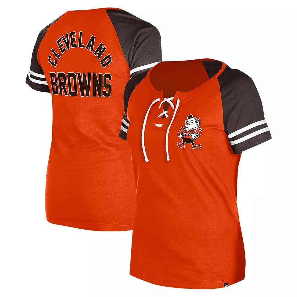 Women's New Era Orange Cleveland Browns Throwback Lace-Up Raglan T-Shirt, Size: Small Product Image
