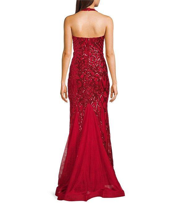 B. Darlin Sequin Pattern Square Neck Halter Godet Dress Product Image