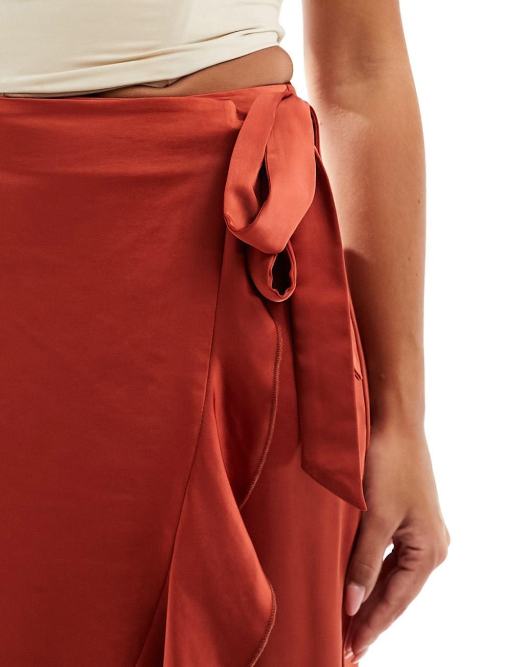 Flounce London satin wrap midaxi skirt Product Image