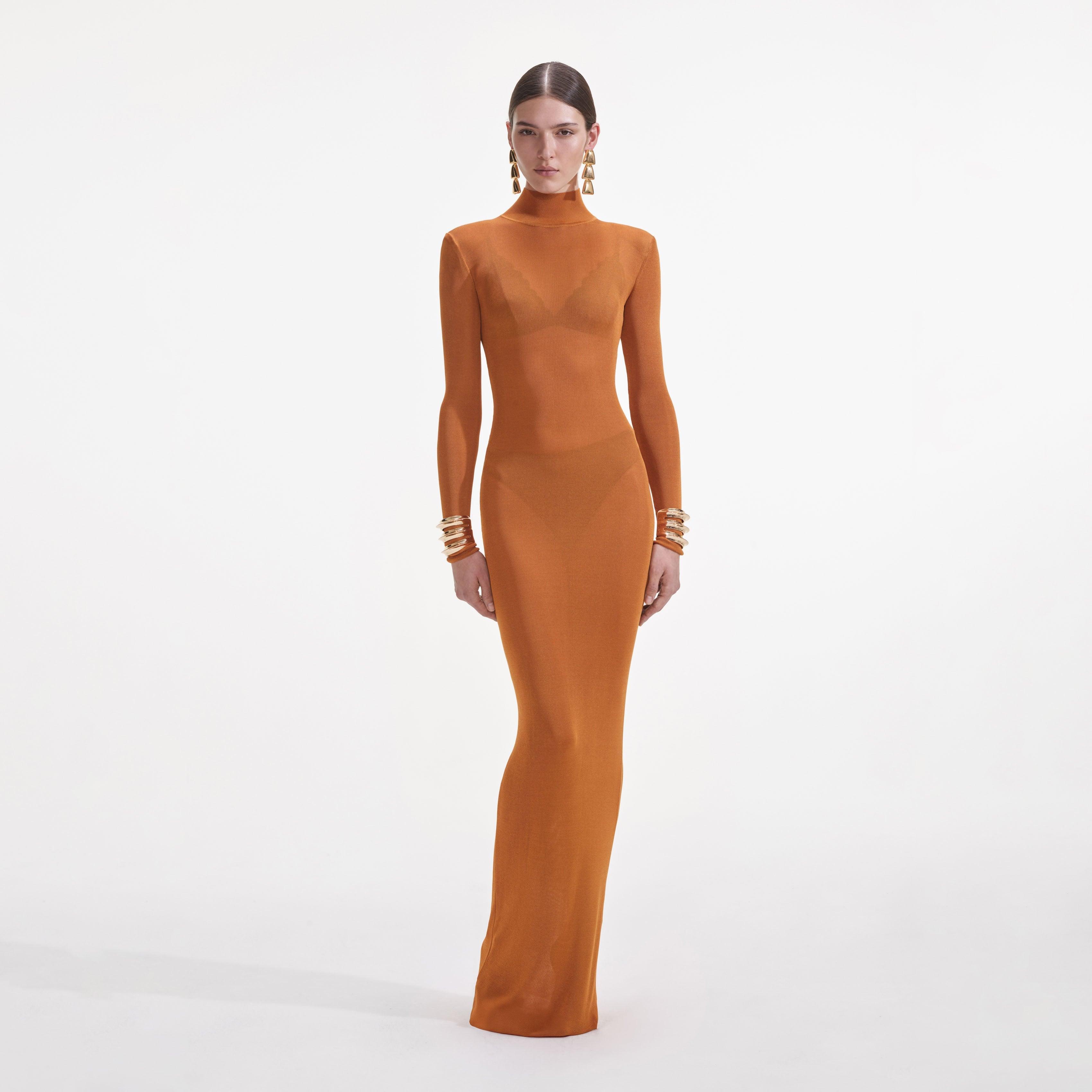 Tan Viscose Knit Maxi Dress Product Image